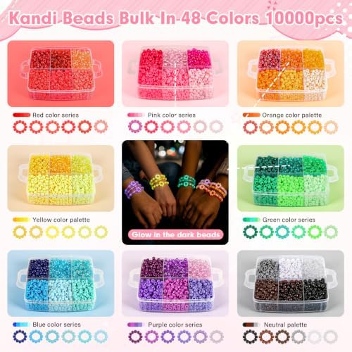 10000Pcs Pony Beads Bulk, 48 Colors Kandi Beads for Bracelet Making Kit