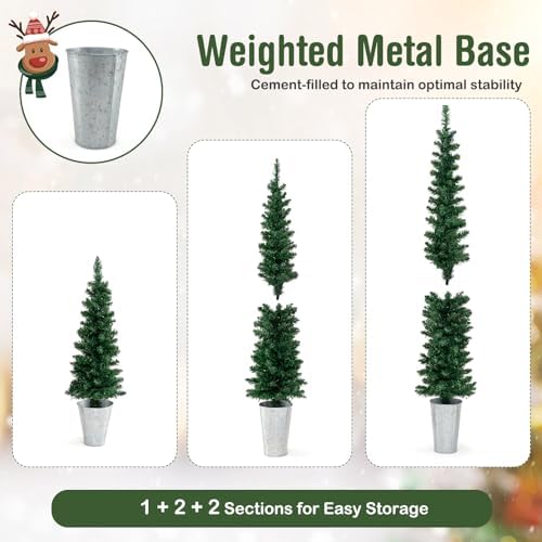 HAPPYGRILL Set of 3 Pencil Christmas Tree, 3' 4' 5' Prelit Slim Xmas Tree