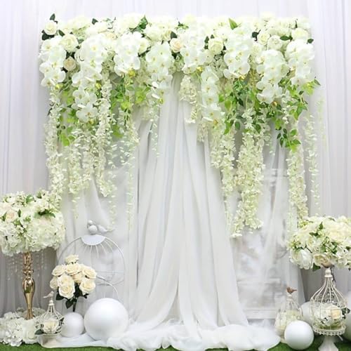 Artificial Wisteria Hanging Flowers Fake Wisteria Flower Garland Silk Vines Rattan Decor for Home Wedding Arch Wall Garden Greenery Bedroom Outdoor Office Party Decoration (36, White)