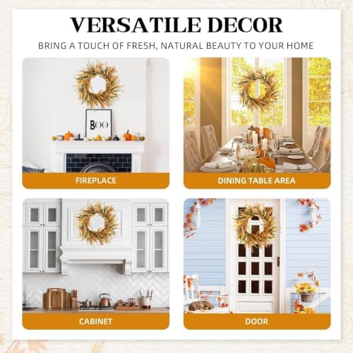 22in Fall Harvest Grain Wheat Farmhouse Wreaths for Front Door