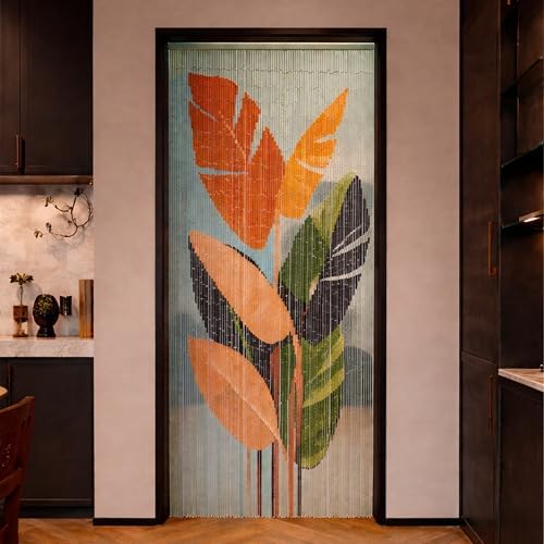 Vietbud Tropical Leaves Beaded Doorway Curtain 35.4" x 78.7"