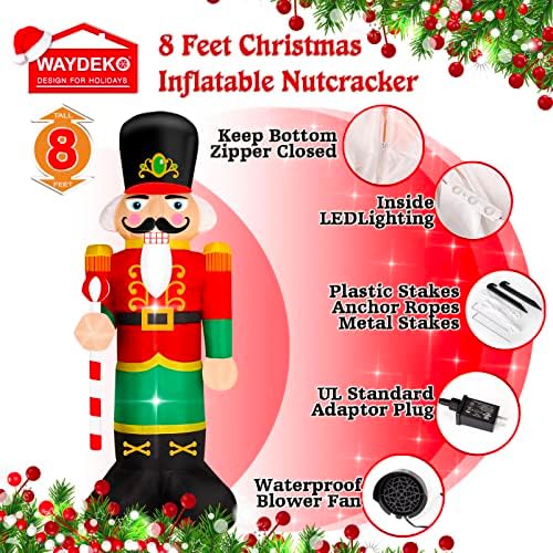 Christmas Inflatable Nutcracker Soldier Yard Decoration Lighted Blow Up Christmas Garden Lawn Decor 8 Feet (Nutcracker-3)