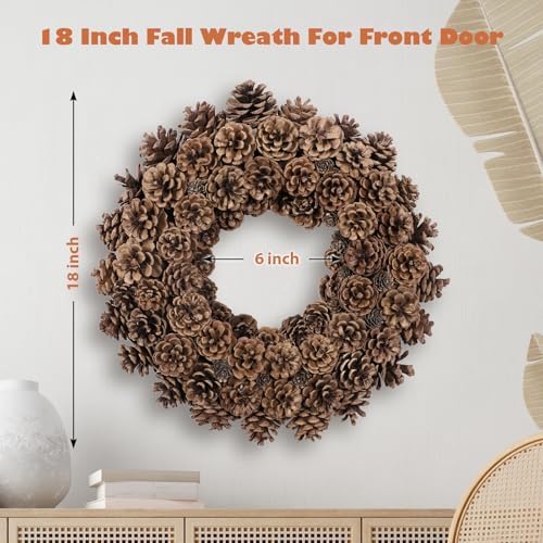 18 Inch Fall Wreath for Front Door Full Artificial Pinecone Wreath
