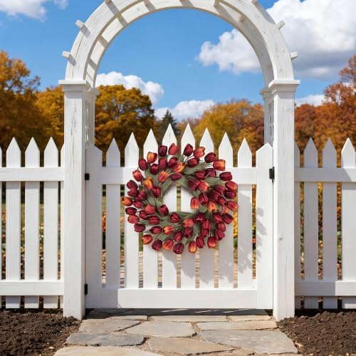 24" Tulip Fall Wreath for Front Door Real Touch Fade-Resistant