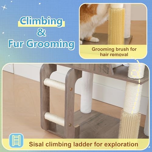 Hey-brother Wooden Cat Tree, Furniture Tower with Large Platforms, MPJ121SG