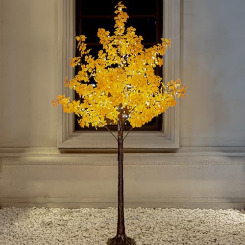 TYBEEU 6FT 5-Leaf Lucky Tree with 300 Warm White LEDs (Yellow Leaves)