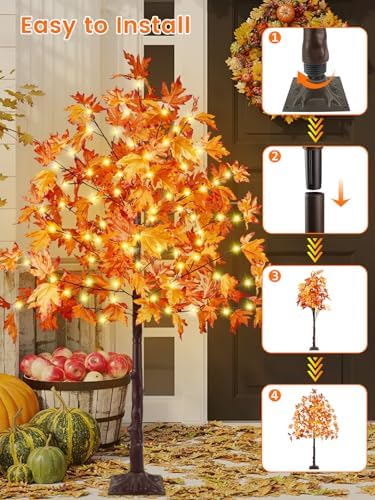 2 Pack 5FT 200 LED Lighted Maple Tree, Artificial Fall Tree Outdoor/Indoor