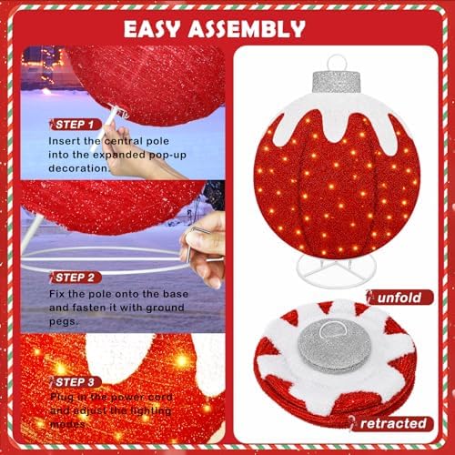 Outdoor Christmas Ball Ornaments, Pop Up Lighted Ball with DIY Sticker