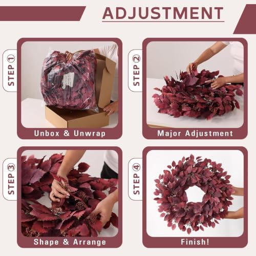 26" Artificial Hibiscus Leaves Fall Wreath for Front Door Decor(Autumn Red)