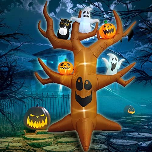 9ft Halloween Inflatable Ghost Tree Halloween Airblown Inflatable Outdoor Decor Blow up Yard Decor with RGB LED for Yard/Patio/Lawn/Garden (D)