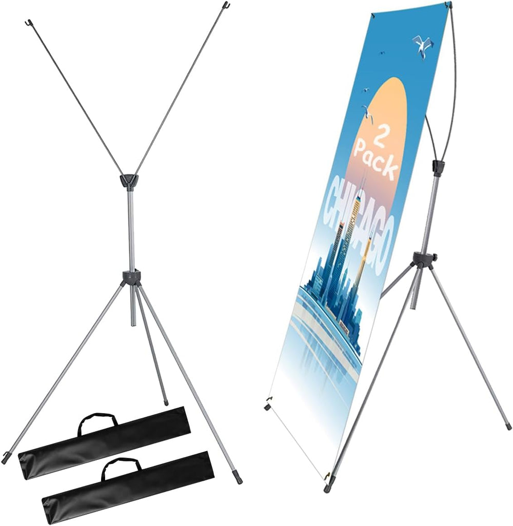 2 Pack X Frame Banner Stand Fits Any Banner Adjustable Size 23"X63"...