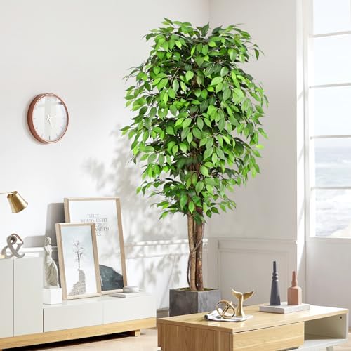 7ft Large Ficus Artificial Trees with Natural Curved Trunks, 84" Tall Lush Faux Tree for Home Decor Indoor, Green Lifelike Fake Ficus Tree Artificial Plants in Pot