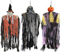 JOYIN 3 Pack 35” Hanging Ghosts Witch Pumpkin Decor Hanging Halloween Decorations Outdoor Halloween Decor, Scary Flying Witch Grim Reapers Haunted House Front Porch Decor Yard Garden Lawn Party