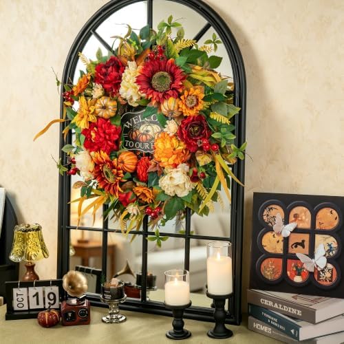 24 Inch Fall Wreath for Front Door，Rustic Harvest Autumn Wreath