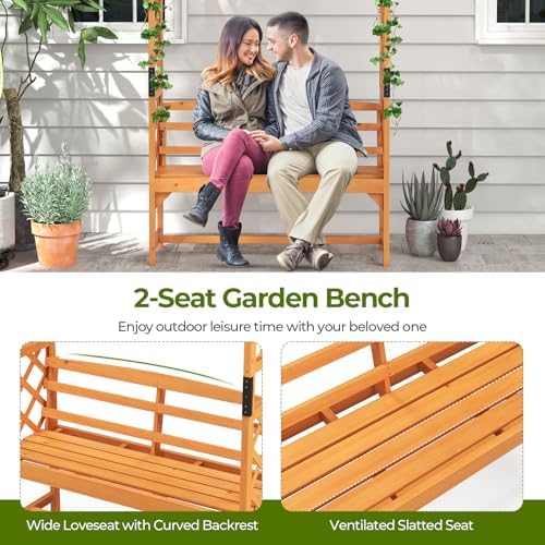 Giantex Garden Arbor with Bench, Wooden Garden Arch Trellis 63''W x 79''H