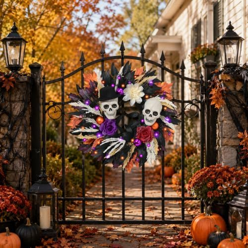 Waipfaru 24 Inch Halloween Wreath for Front Door, Halloween Door Wreath