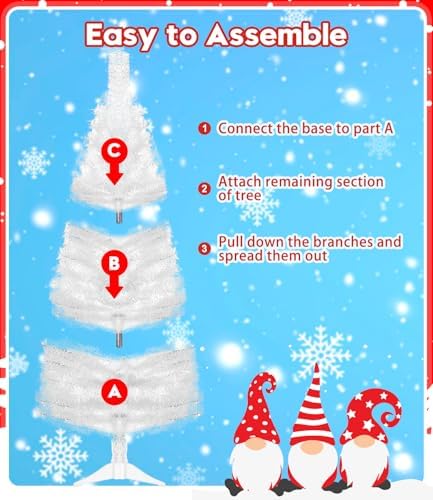 DEWUR Pre-Lit Artificial Christmas Tree, Warm White Lights, Colorful Lights, Includes Stand, 4 feet (White)