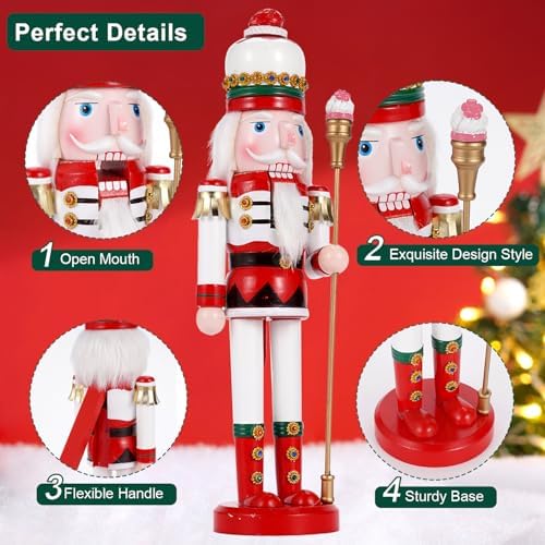 2 Pcs Wooden Christmas Decorations Nutcracker Soldier, 38CM Traditional Painted Nutcracker Figures,Festive Collectible Christmas Party for Home Fireplace Christmas Tree Party Decoration