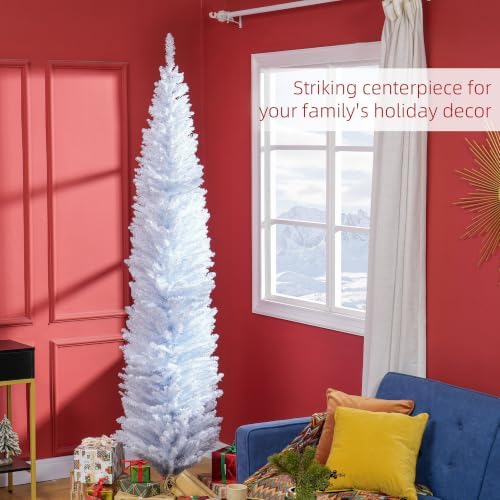HOMCOM 8' Artificial Pencil Christmas Tree 618 Realistic Branch Tips White