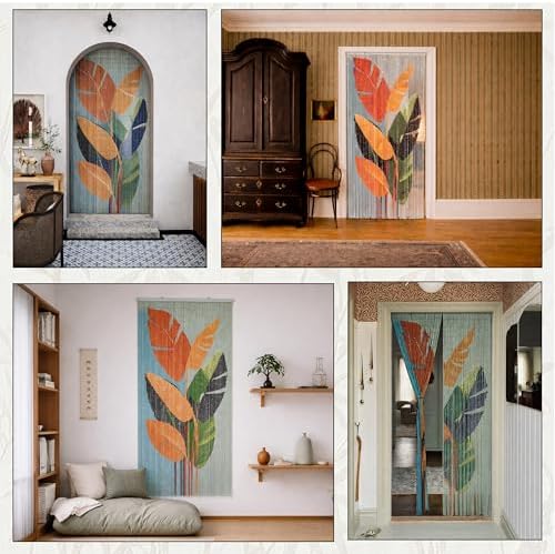 Vietbud Tropical Leaves Beaded Doorway Curtain 35.4" x 78.7"