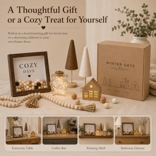 Farmhouse Home Decor Set, Glass Star Fairy Light, Lighted House & Trees