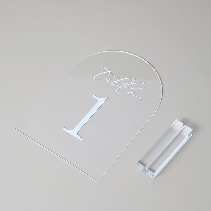 JINMURY Clear Arch Table Numbers for Wedding, 5x7 Inch Arched Acrylic Table Numbers 1-25 with Stands, Clear Acrylic Arch Sign with Holder for Centerpiece, Reception, Wedding, Party, Event