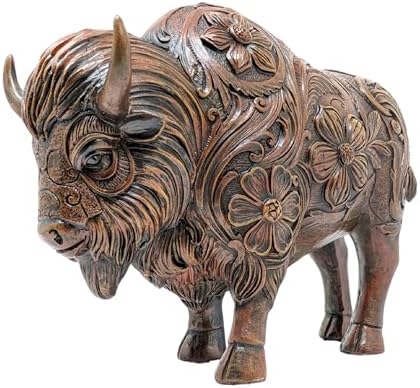 Resin Bison Figurine Tooled American Buffalo Statue Western Decor