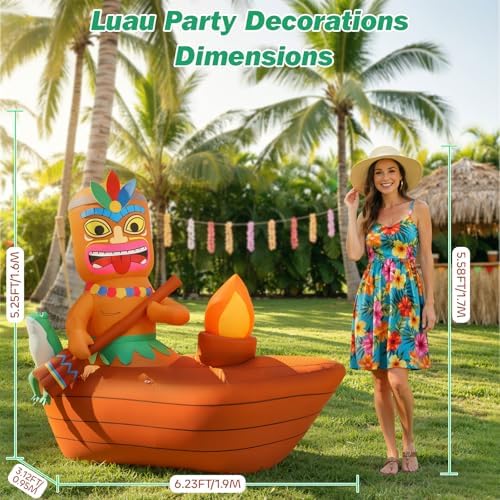 Lewondr 5FT Inflatable Tiki Luau Decor, Boat Luau Party Decorations