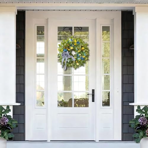 WANNA-CUL 24 Inch Blue Yellow Summer Wreath for Front Door All Season Decor