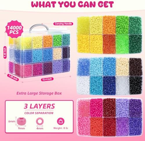 Simetufy 14000Pcs Pony Beads Bulk, 30 Colors 6x9 Kandi Beads for Bracelet