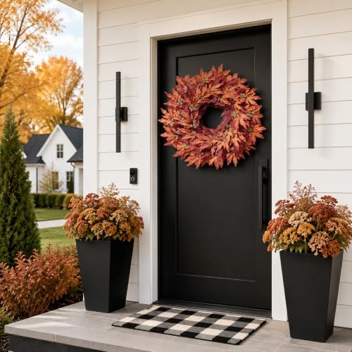 26" Artificial Fall Maple Leaves Wreath for Front Door Decoration (Orange)