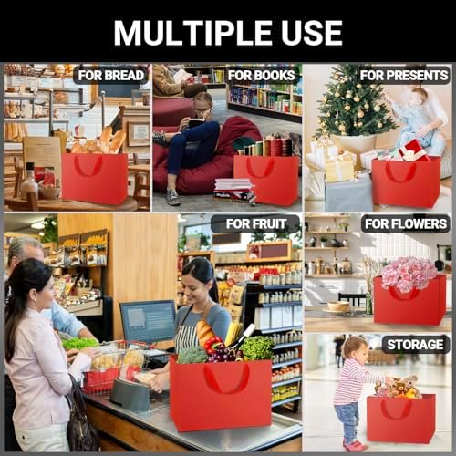 EUSOAR Extra Large Gift Bags, 25pcs 16"x6"x12" Red Thank You Gift Wrap Bags with Handles Bulk, Merchandise Retail Shopping Wrap Paper Business Birthday Party Favor Wedding Shower Bridal Treat Bags