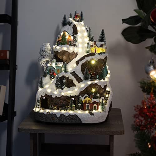 Alpine Corporation 18" Tall Indoor Animated Winter Wonderland Set with 75 LED Lights, Music, Moving Train, Tabletop Christmas Decoration