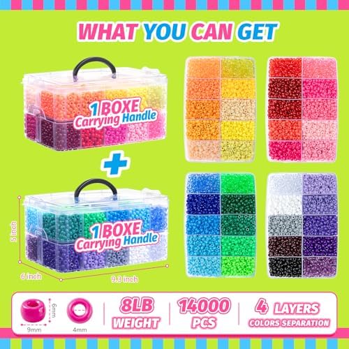 Simetufy 14000Pcs Pony Beads Bulk, 40 Colors for Kandi Bracelet Making