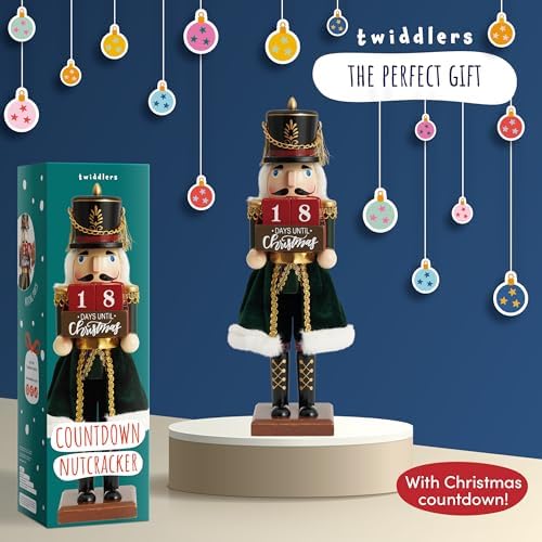 THE TWIDDLERS 12-Inch Wooden Nutcracker Christmas Decor with Days Countdown - Decorative Advent Christmas Nutcracker Figures, Nutcracker Christmas Decorations, Cascanueces de Navidad with Gift Box