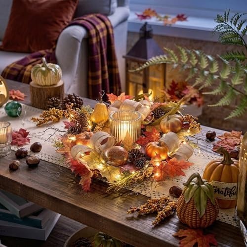 Valery Madelyn 24'' Collapsible Pre-Lit Fall Pumpkin Wreath for Front Door