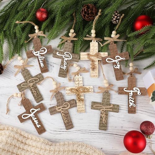 Threehoney 40 Pcs Wooden Cross Ornaments Christmas Tree Religious Decor