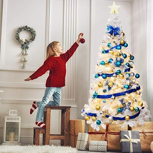 Goplus 6ft Artificial White Christmas Tree with 650 Branch Tips, Unlit