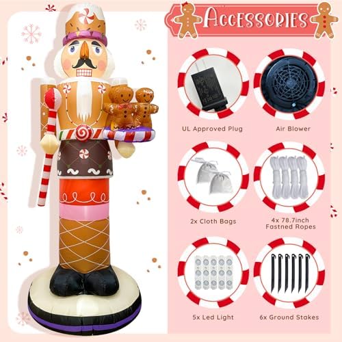 AerWo 8 FT Christmas Inflatables Nutcracker Gingerbread Outdoor Decorations