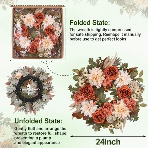 24in Fall Wreaths for Front Door Artificial Autumn Wreath