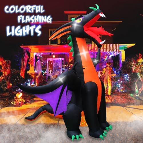 SEASONBLOW 12FT Halloween Inflatable Fire & Ice Dragon Outdoor Decoration
