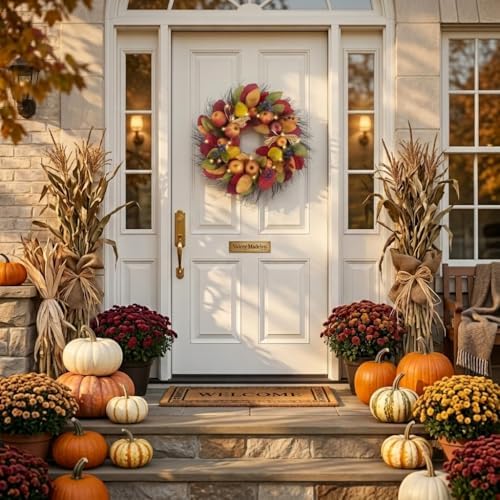 Valery Madelyn 24'' Collapsible Pre-Lit Fruits Fall Wreath for Front Door