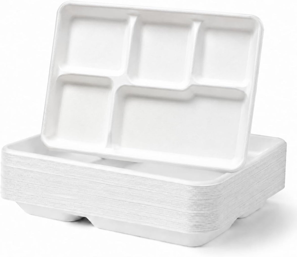 large 5-compartment plate disposable(12.5"x8.5"), 100 plates, disposable paper shown in use