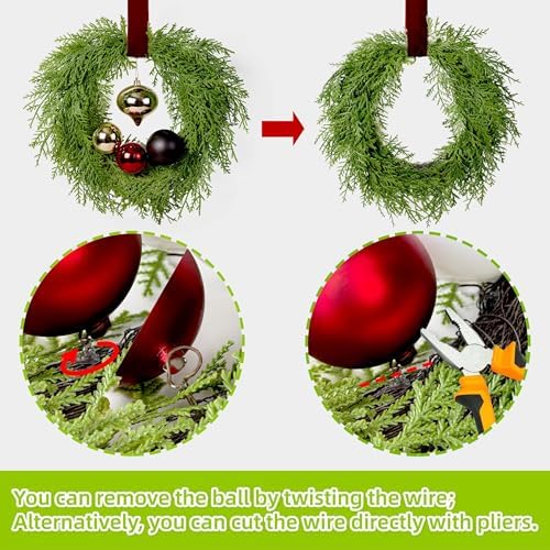 12 Inch Small Christmas Wreath Set, 3 Pack Kitchen Cabinet Chrismtas Wreath Pre-Decorated with Ball Ornaments & Ribbon, Simple Mini Cedar Wreath for Window, Chair, Wall Indoor Decoration