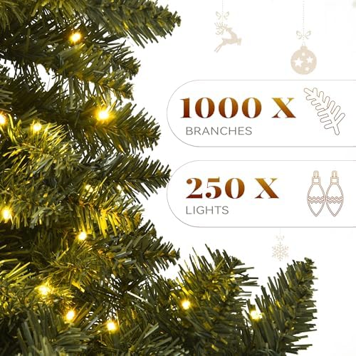 YITAHOME 6ft Pre-Lit Green Artificial Hinged Christmas Tree with Remote