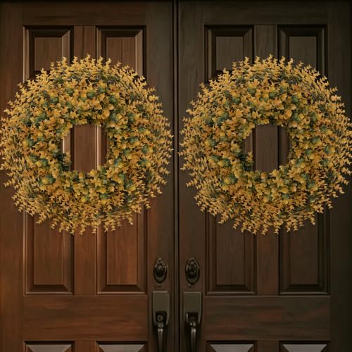26" Artificial Fall Boxwood Wreath for Front Door Decoration-Orange