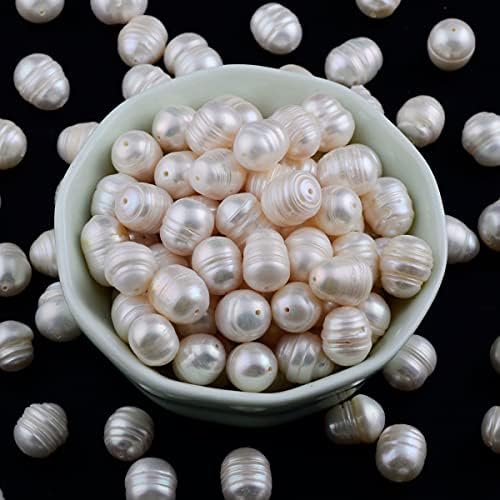 Pearls Beads for Jewelry Making 100pcs 9-10mm Natural Genuine Real Freshwater Cultured Pearl White Rice Oval Loose Gemstone Bead Holes 0.7mm Crafts Necklaces Bracelets Earrings (White, 9-10mm)