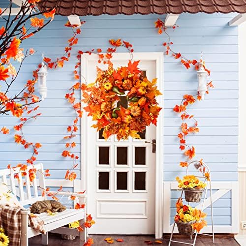 24" Harvest Fall Wreaths for Front Door Outside,Autumn Wreath with Pumpkins