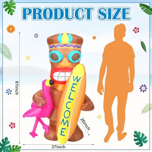 Shappy 5 FT Inflatable Tiki Flamingo Outdoor Decoration with LED Lights