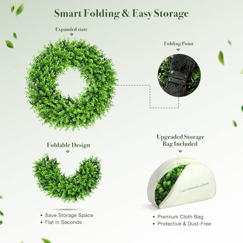 24" Boxwood Wreaths for Front Door – Large Boxwood Wreath with Sash